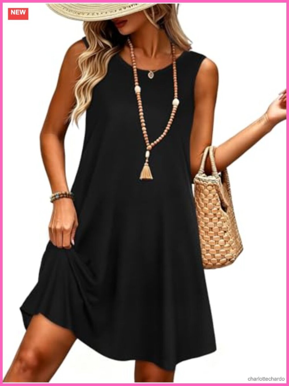 Women's Summer Casual Sleeveless Loose Sundress with Pockets Knee Length